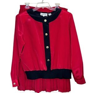 Vintage Andrea Gayle Two Piece Red & Black Dotted Skirt Set